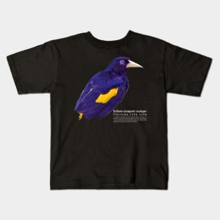 Yellow-rumped cacique tropical bird white text Kids T-Shirt